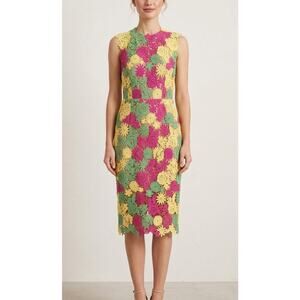 Women's Mikael Aghal Crocheted Sleeveless Floral Lace Dress Size 4 Purple Green